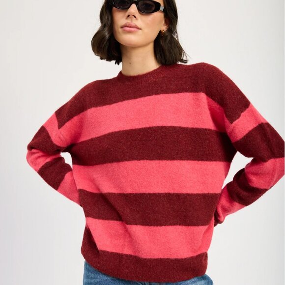 NWT - Emory Park - Teagan Striped Sweater in Pink/Red - Size Small - Picture 1 of 7